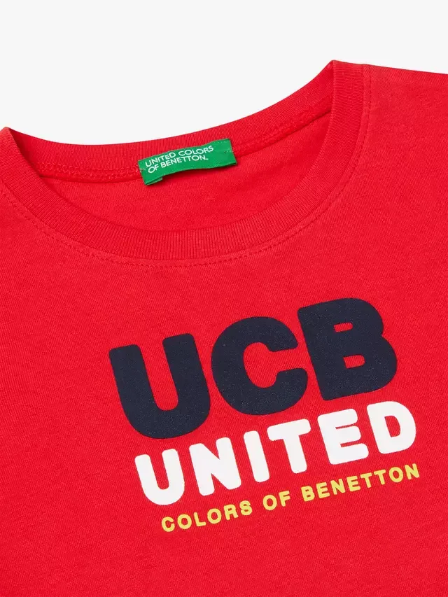 Детская футболка с коротким рукавом и логотипом, красная Benetton — фото 3