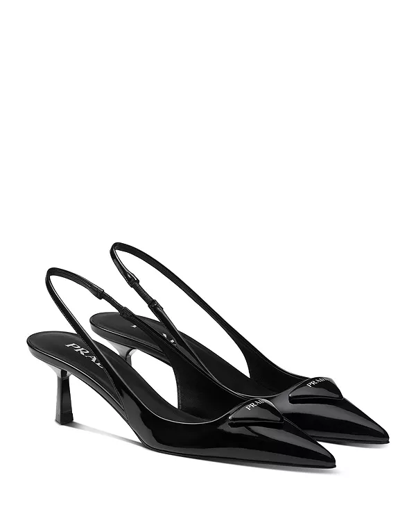 Женские лакированные туфли-лодочки с открытой пяткой Prada, черный