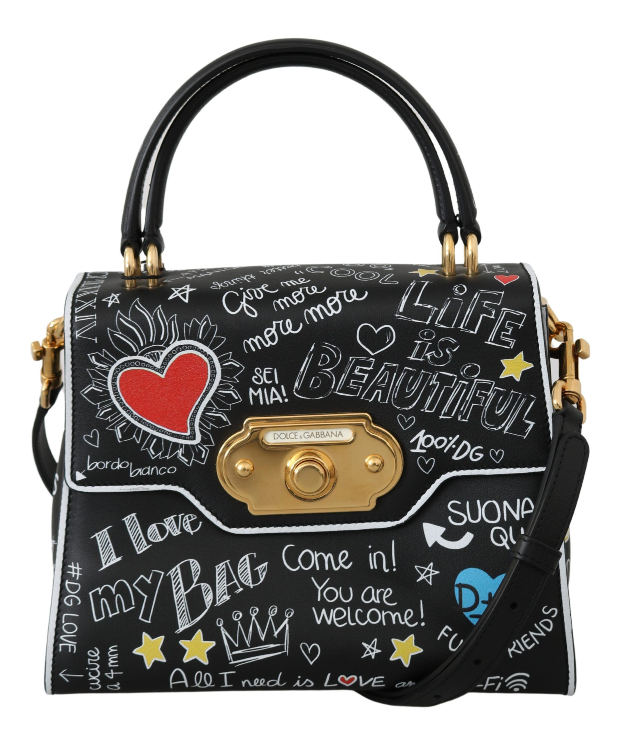 

Элегантная черная кожаная сумка через плечо Welcome Dolce & Gabbana