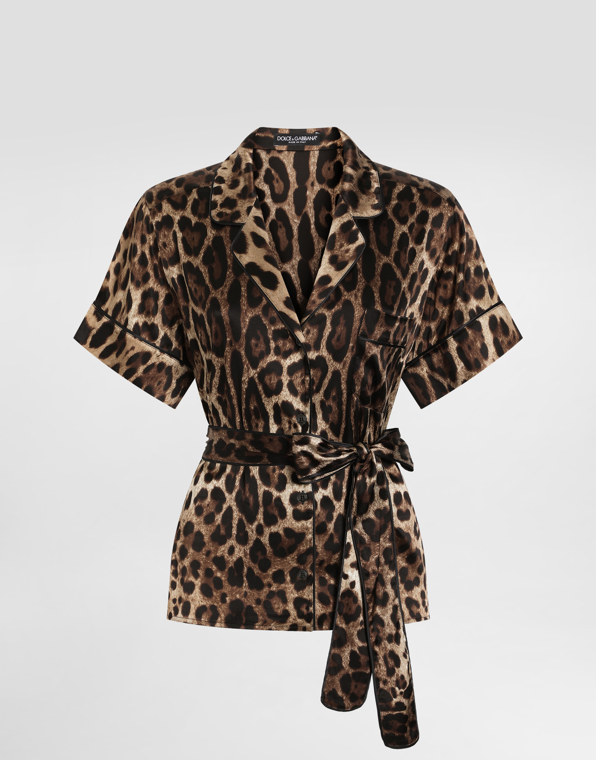 

Шелковая рубашка с поясом Dolce & Gabbana, анималистичный принт