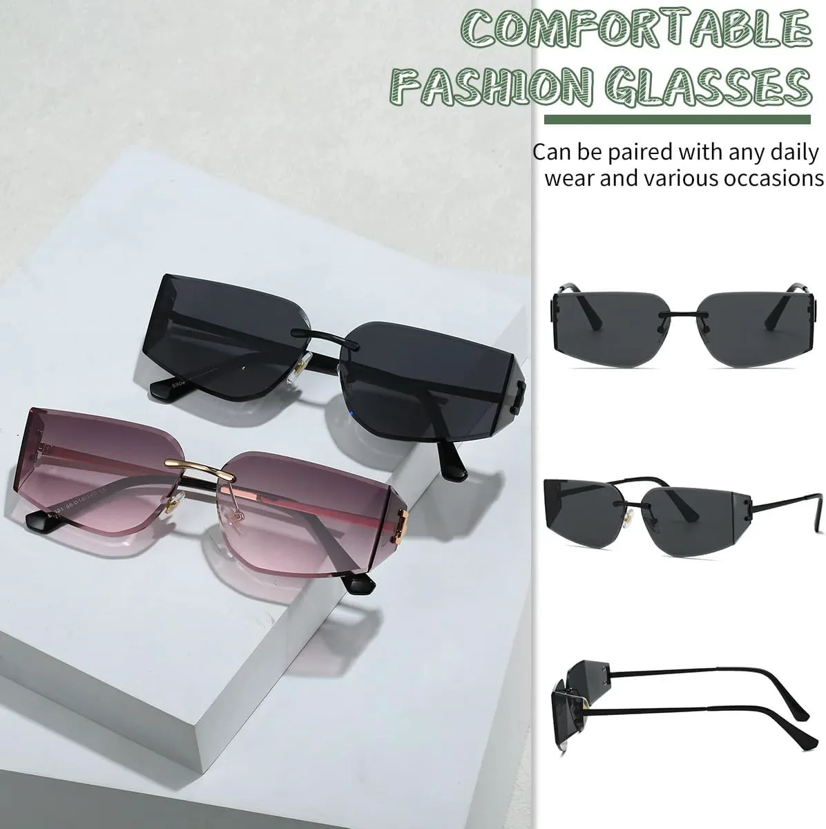 

Винтажные солнцезащитные очки без оправы, роскошные, неправильной формы, для женщин и мужчин, в стиле металл-панк, с защитой от УФ-излучения UV400 VFDHN, Gold Gray