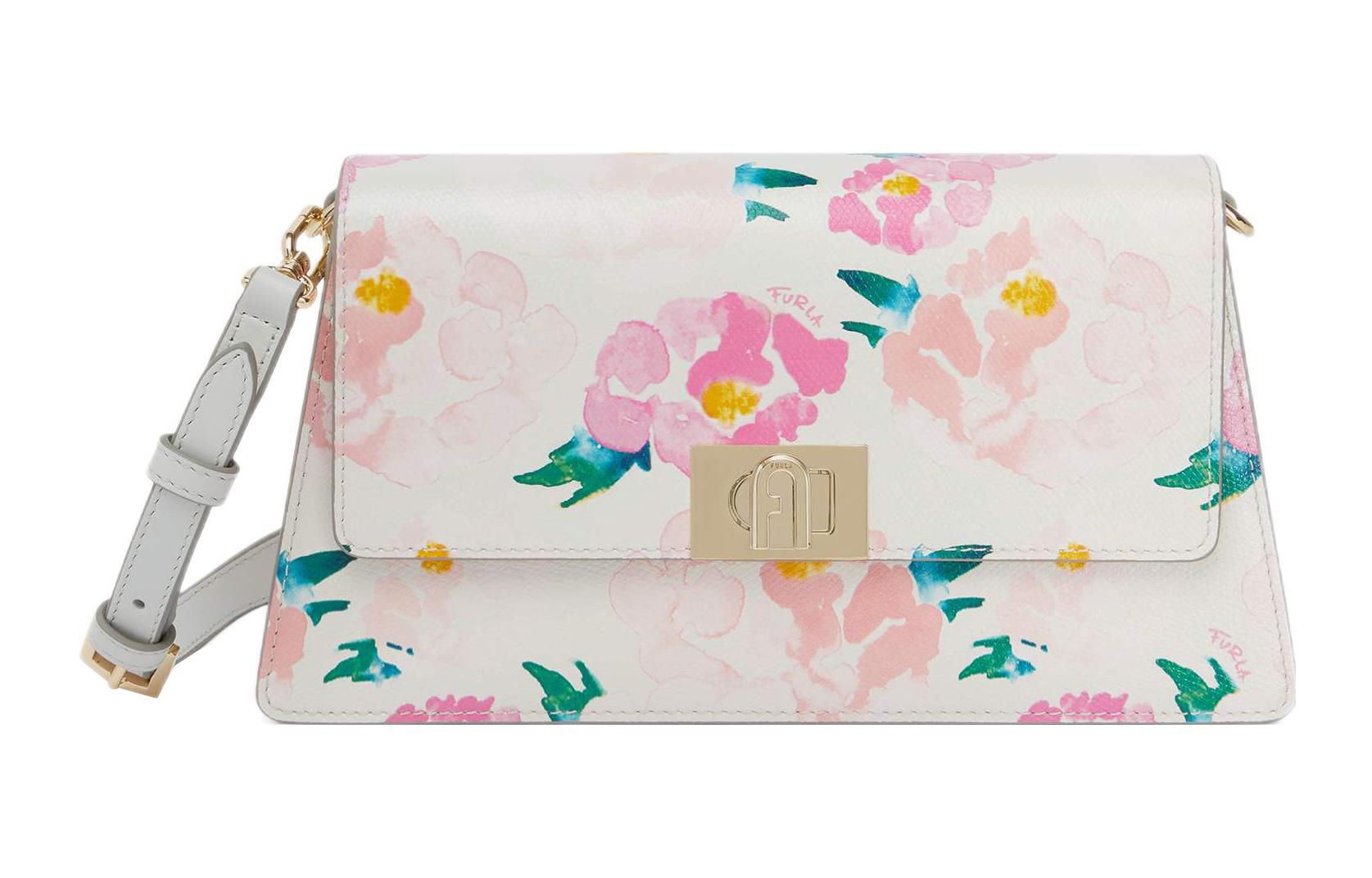 

Furla Текстурированная кожаная сумка кроссбоди через плечо женская бело-розовая