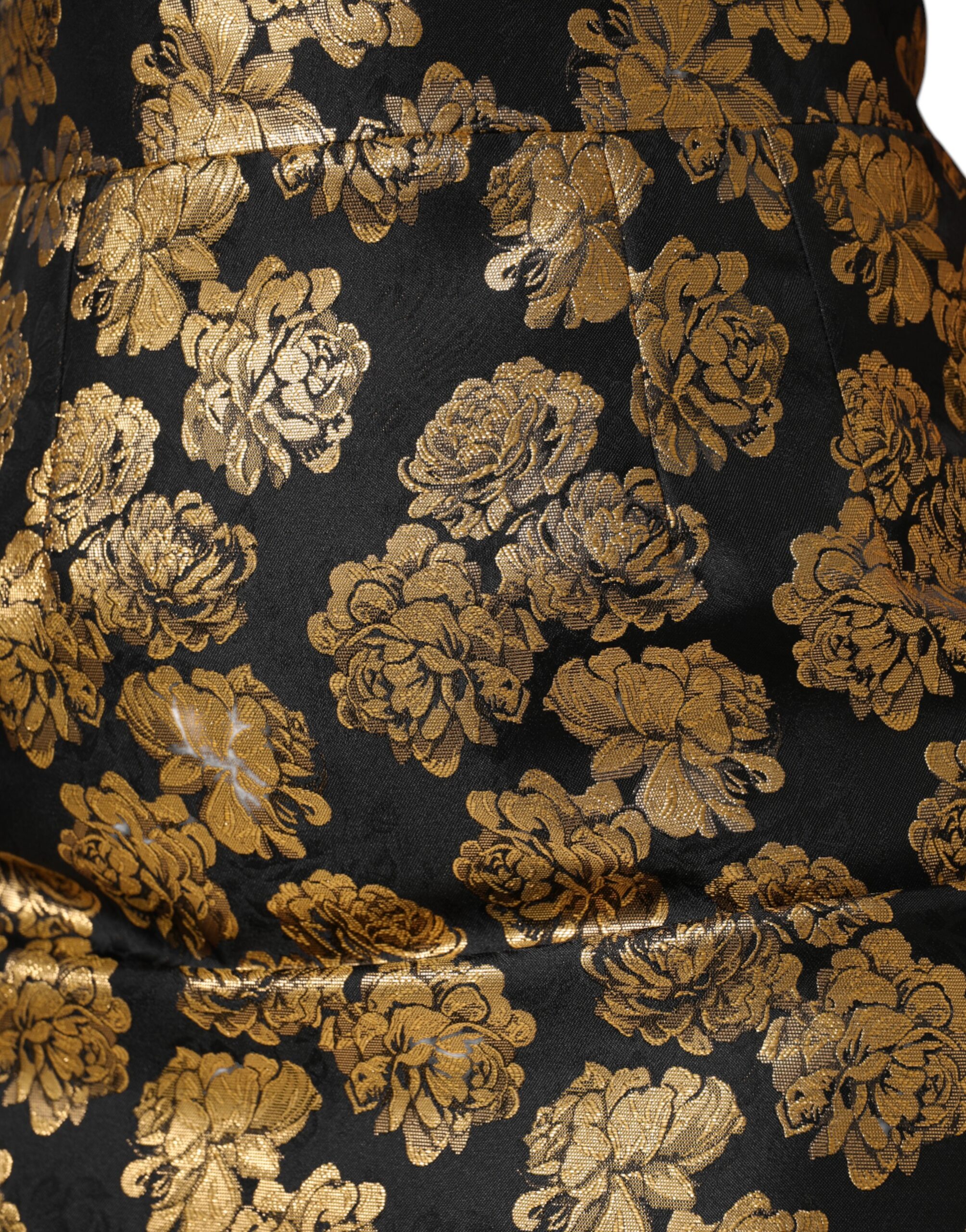 Мини-юбка из жаккарда с черным золотым цветочным принтом Dolce & Gabbana, Gold Black — фото 4