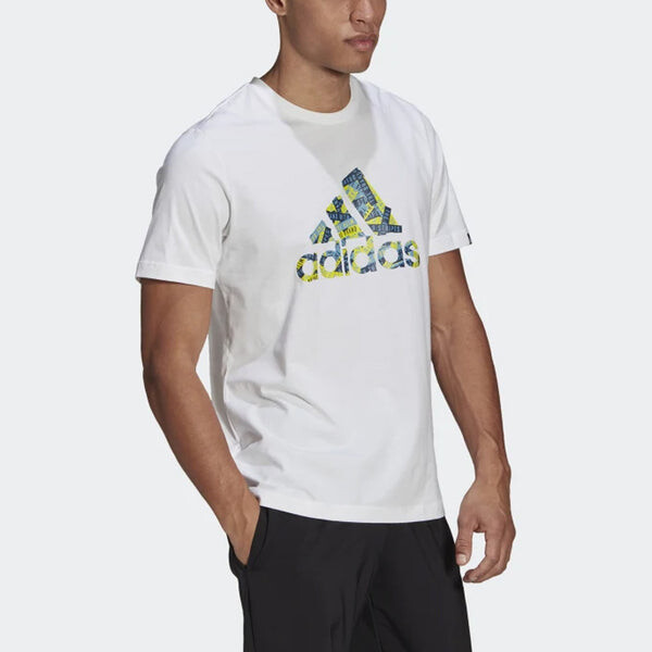 Футболка adidas Rubber Strap Logo Printing Sports Round Neck Short Sleeve White, мультиколор — фото 4