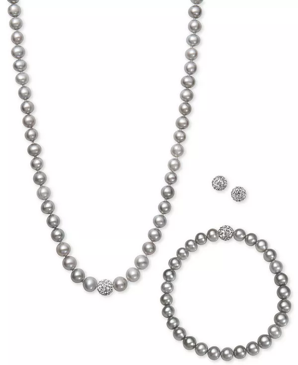 

Комплект украшений для воротника из белого, серого или розового культивированного пресноводного жемчуга (7 мм) и кристаллов Macy'S, grey