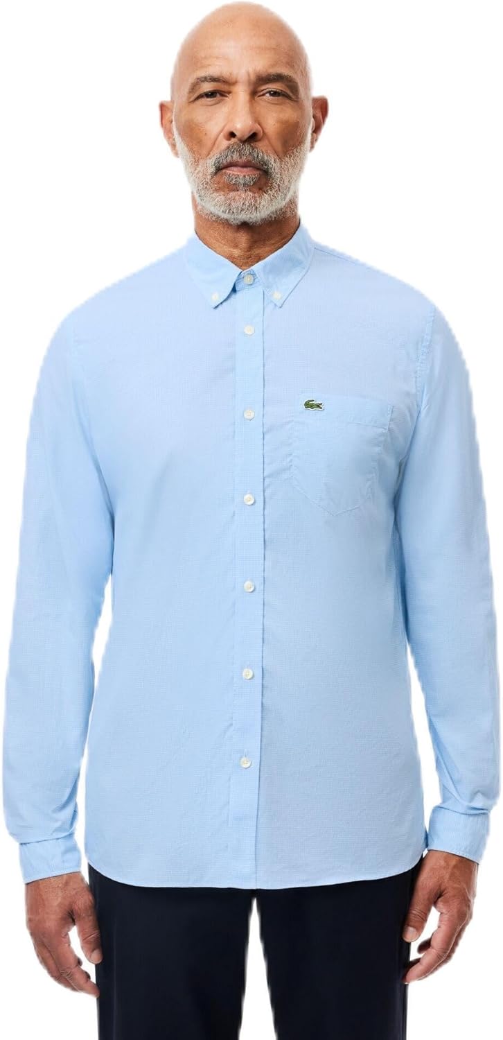

Lacoste мужская длинная рубашка в клетку Gingham на пуговицах, White/Overview