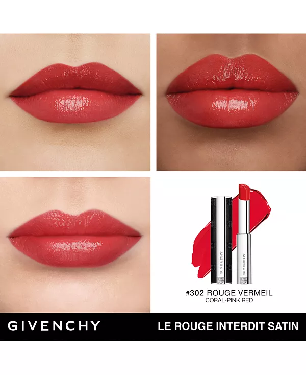 Сатиновая увлажняющая помада Le Rouge Interdit. Givenchy, #302 rouge vermeil: coral-pink red — фото 3