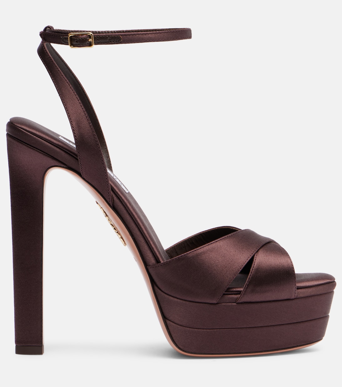 Атласные босоножки на платформе Divine 130 Aquazzura, Mocha — фото 4