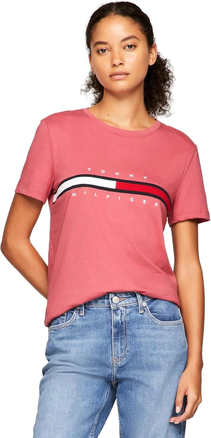 

Женская футболка с полосатым логотипом Tommy Hilfiger, Embroidered-Flag Light Crimson, Красный, Женская футболка с полосатым логотипом Tommy Hilfiger, Embroidered-Flag Light Crimson