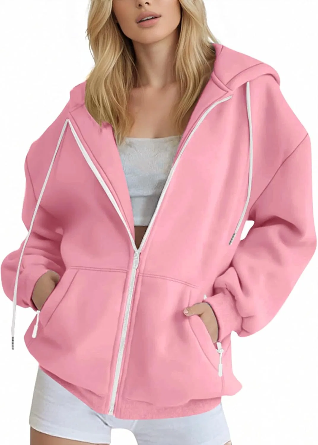 Флисовая худи оверсайз с капюшоном, Generic, 04-pink