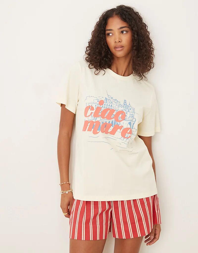 

Футболка ASOS DESIGN классического кроя с принтом «Ciao» кремового цвета