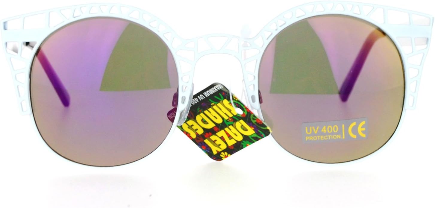 

Женские винтажные солнцезащитные очки в форме «кошачьих глаз» с металлическим верхом и решетчатой ​​конструкцией, обеспечивающие защиту от ультрафиолета UV 400 PASTL, White (Purple Mirror)