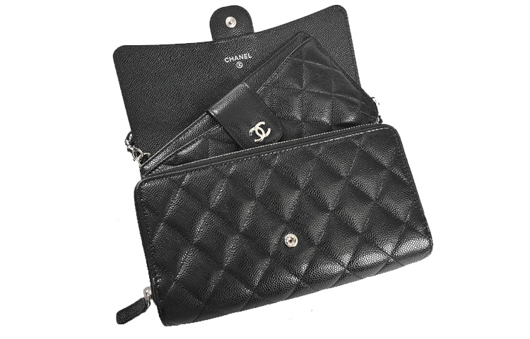 Сумка через плечо из кожи икры с монетницей женская черная CHANEL, Gift Set(Set+Box+Shopping Bag) — фото 2