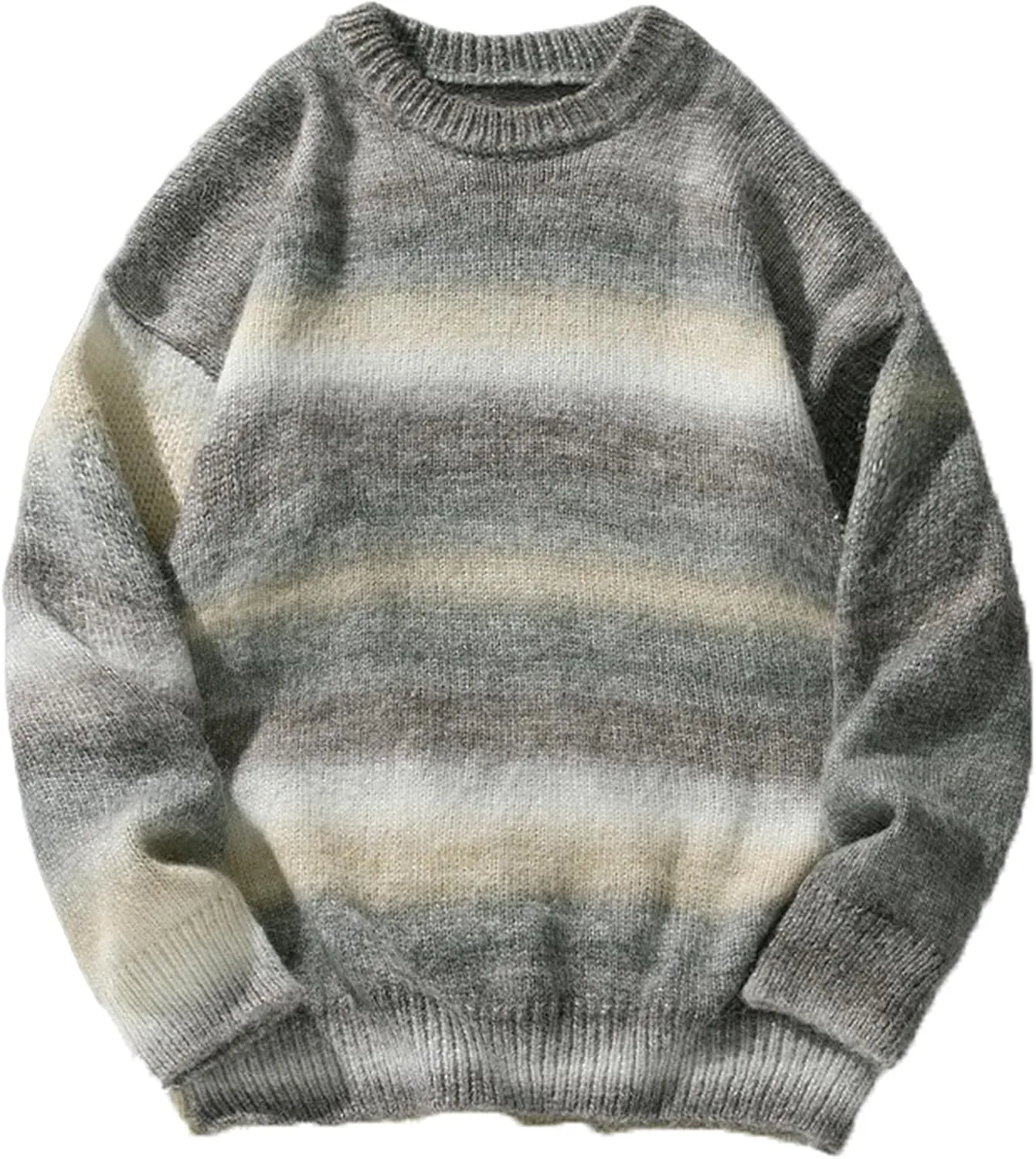 

Мужской свитер оверсайз с косой вязкой и полосками