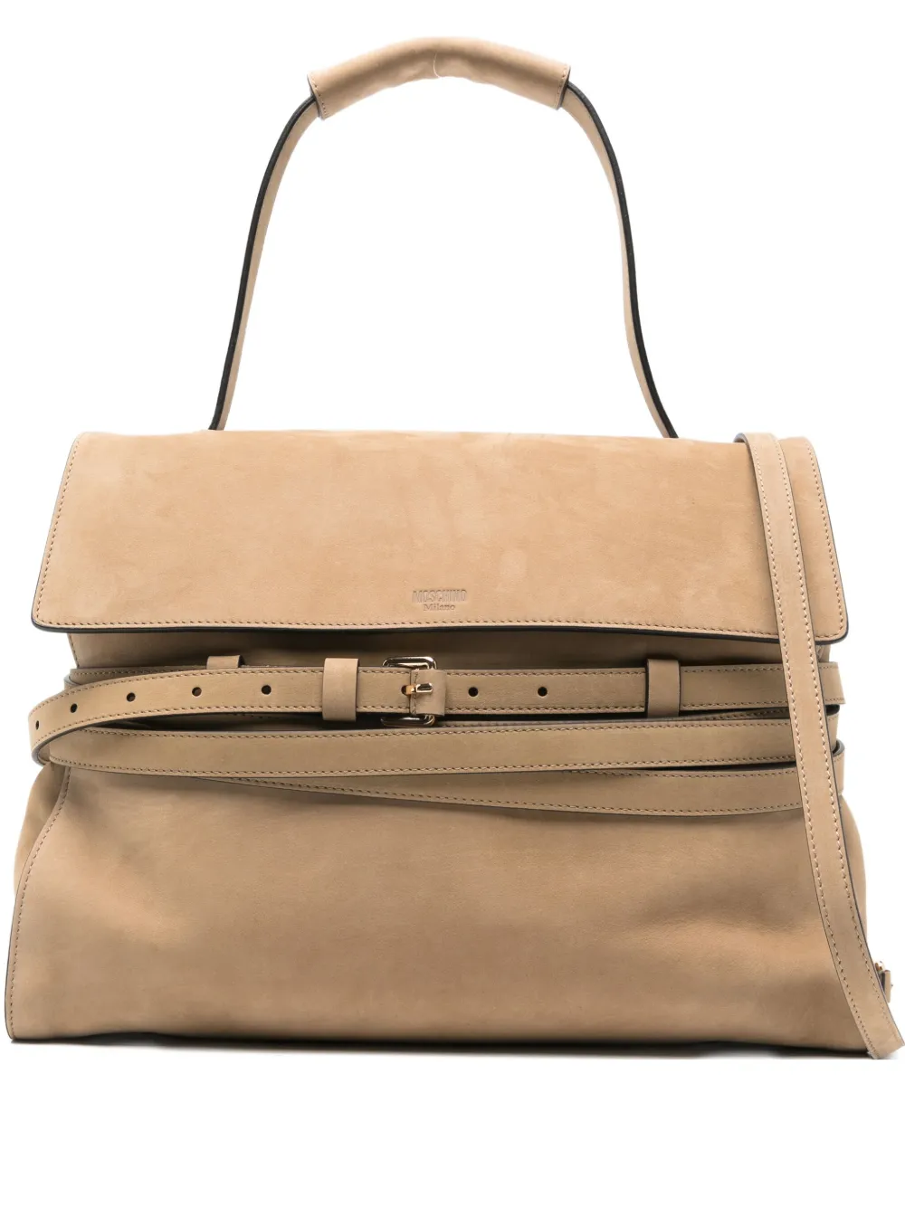 

Сумка-тоут из кожи с ремешком Moschino, бежевый
