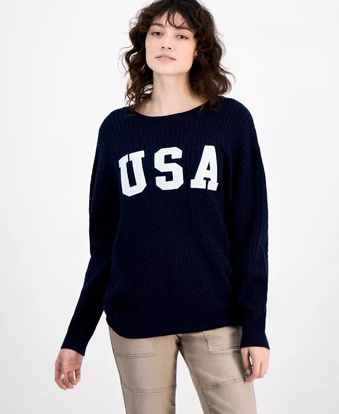 

Свитер для юниоров Cable-Knit USA-Graphic Hippie Rose, синий