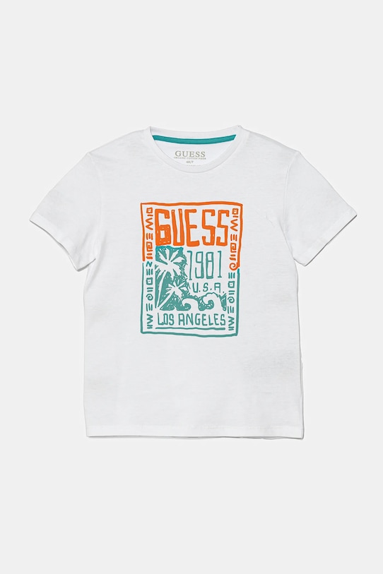 

Детская хлопковая футболка Guess, белый