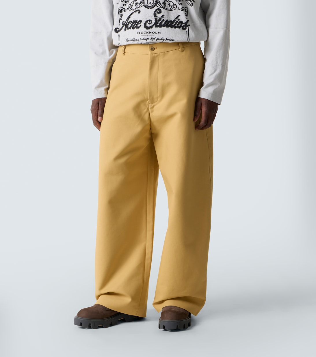 Широкие брюки из хлопкового атласа со средней посадкой Acne Studios, Sand Beige — фото 3