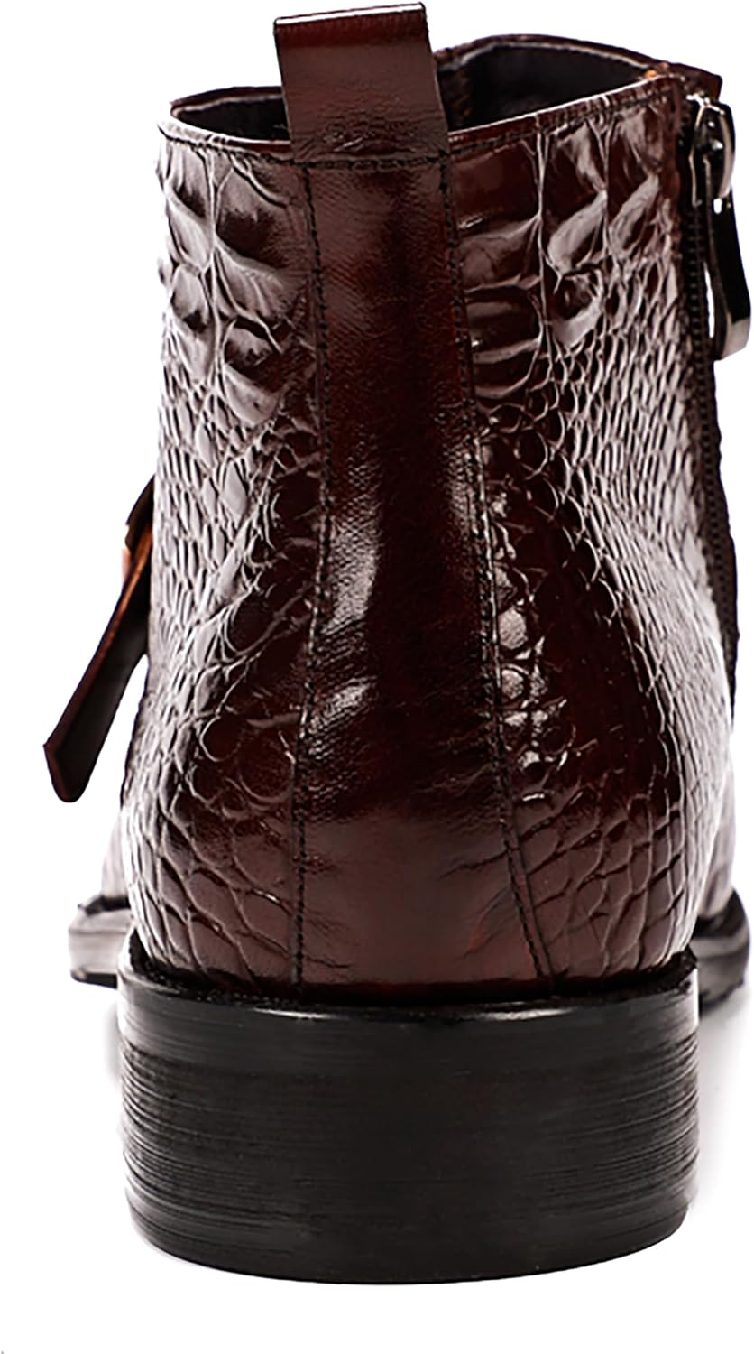 Herren-Stiefel mit Reißverschluss, Leder, Krokodil-Druck, Bukle-Träger, Stiefeletten Santimon, Rot/Ausflug, Einfarbig (Getaway Solids) — фото 4