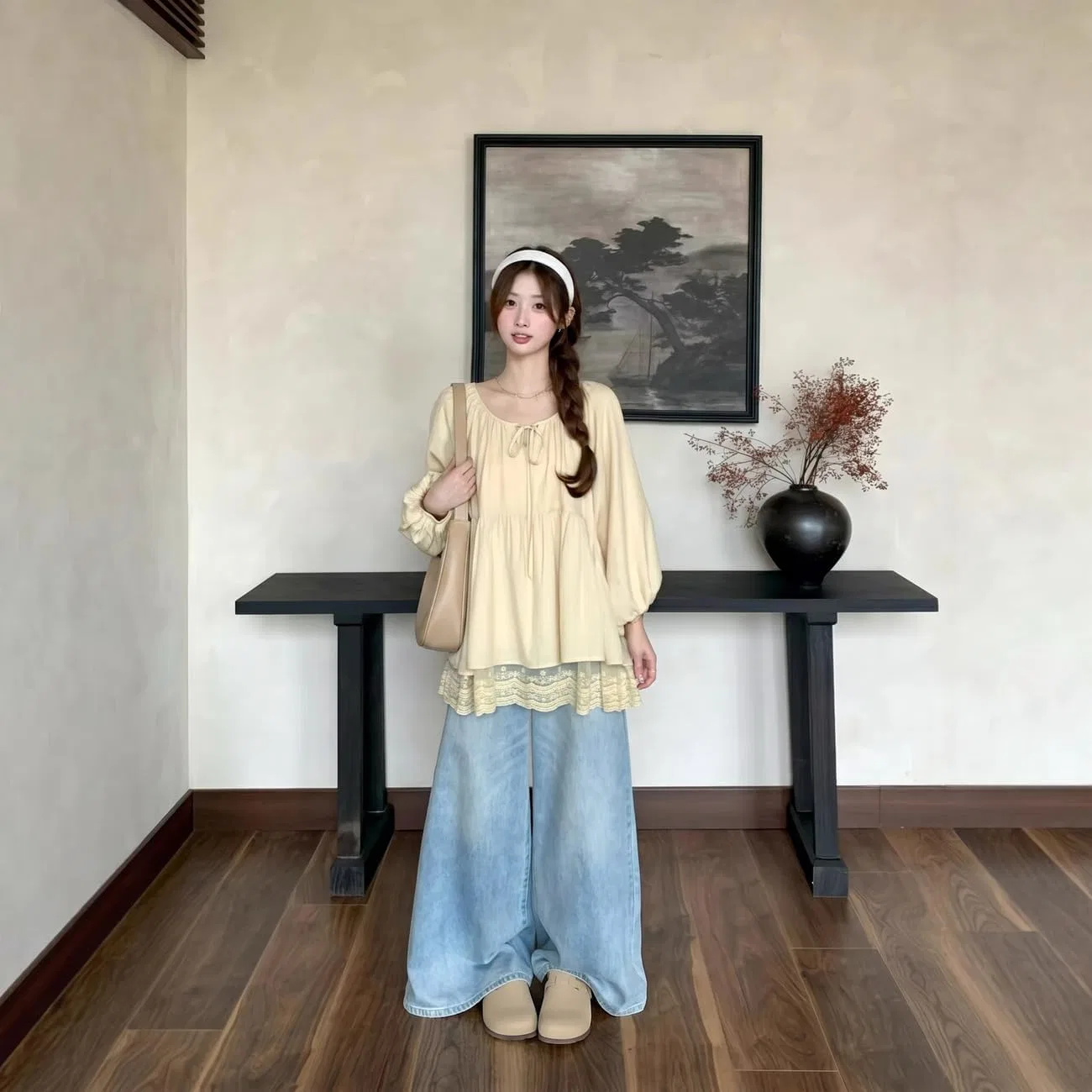 Блуза с кружевом, женская Tunic Blouse, желтый — фото 2