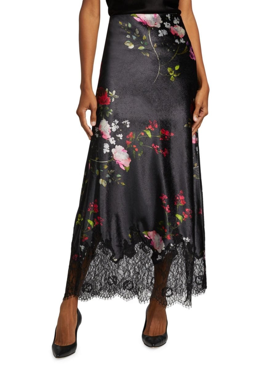 

Юбка миди Maeve Floral Satin Alice + Olivia, черный мульти