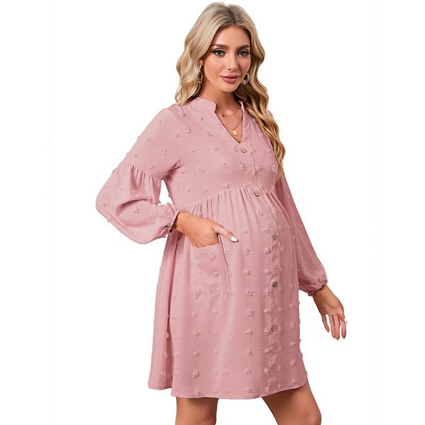

Женское платье с длинным рукавом и v-образным вырезом в горошек Seoria, Pink
