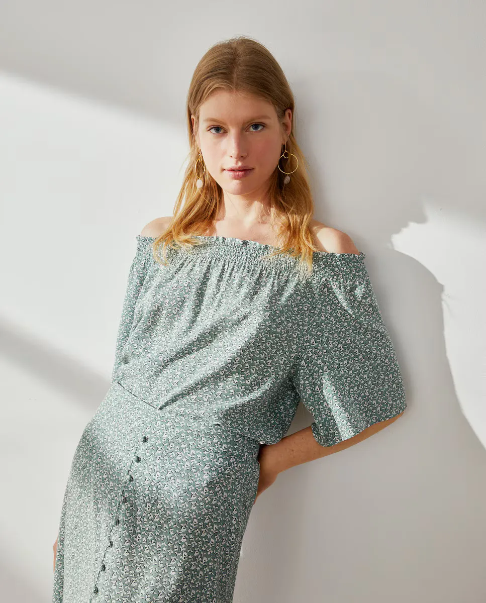 

Женская блузка с принтованными резинками с коротким рукавом Southern Cotton, зеленый