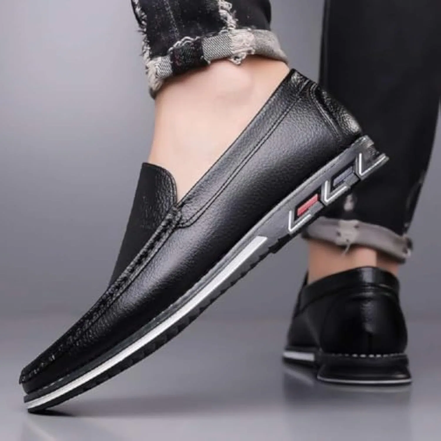 Мужские повседневные кожаные туфли-лоферы, All Black Zentavi — фото 4