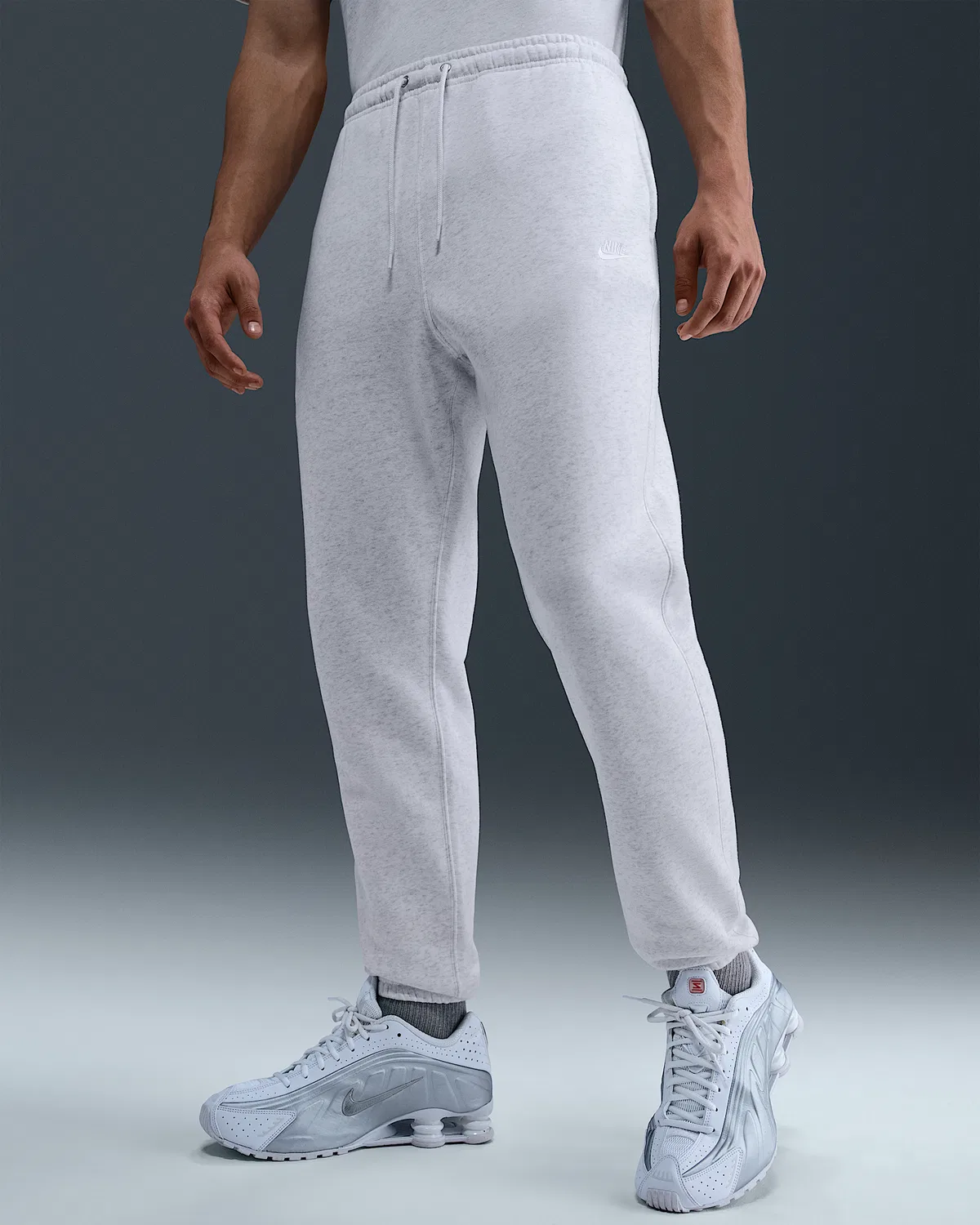 Мужские спортивные штаны Nike Club на флисе с манжетами, Birch Heather/White/White — фото 2