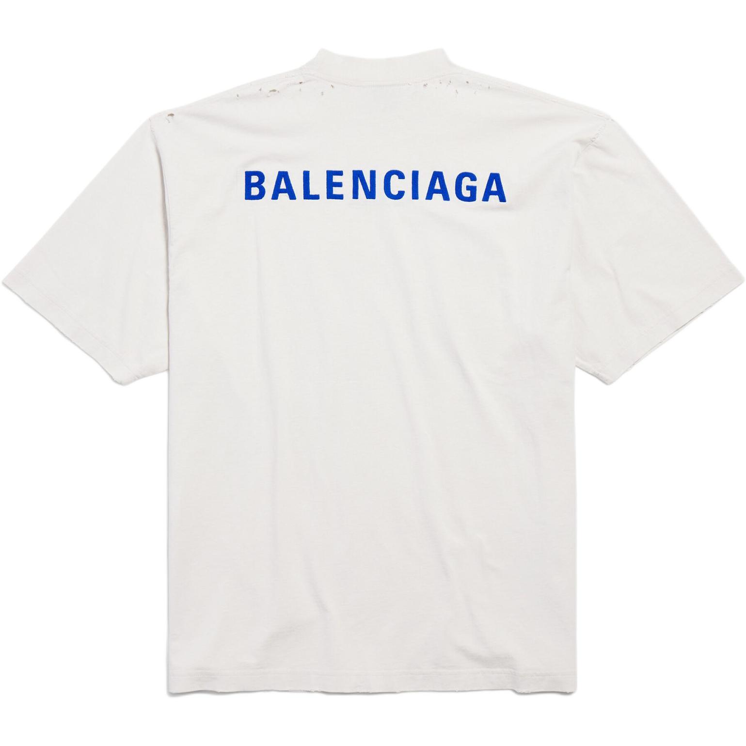 Футболка с вышитым логотипом и эффектом поношенности Balenciaga, белый — фото 3