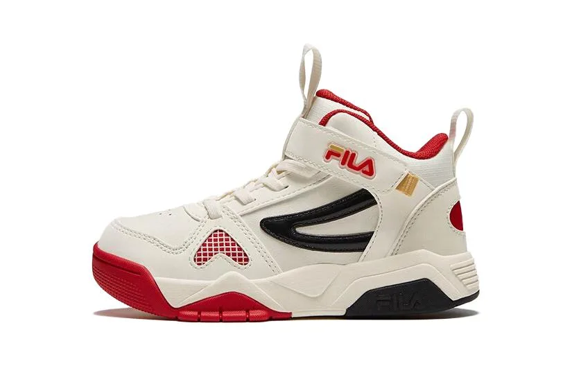 FILA KIDS Высокие детские скейтерские кроссовки с амортизацией и износостойкостью white red для детей 3-7 лет