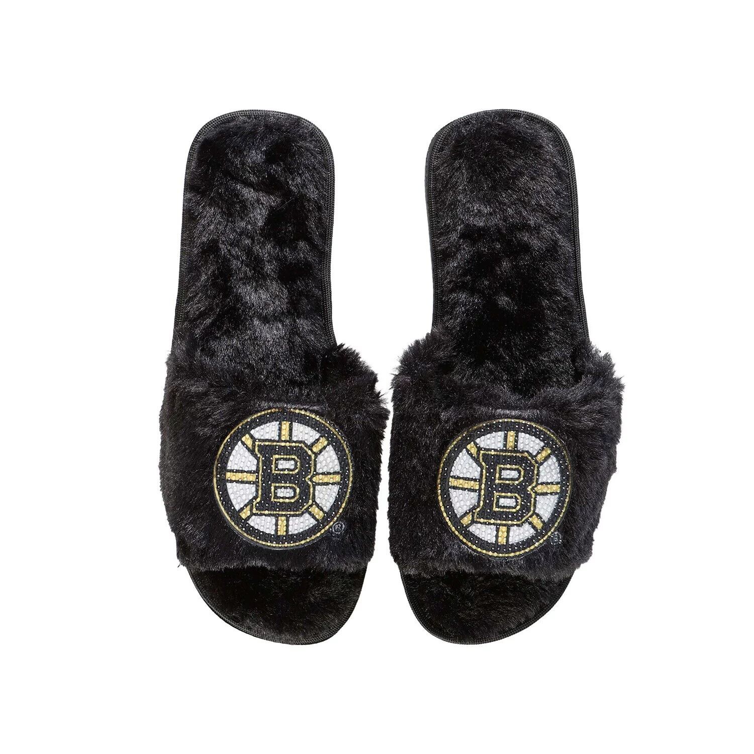 Женские черные тапочки FOCO Boston Bruins со стразами