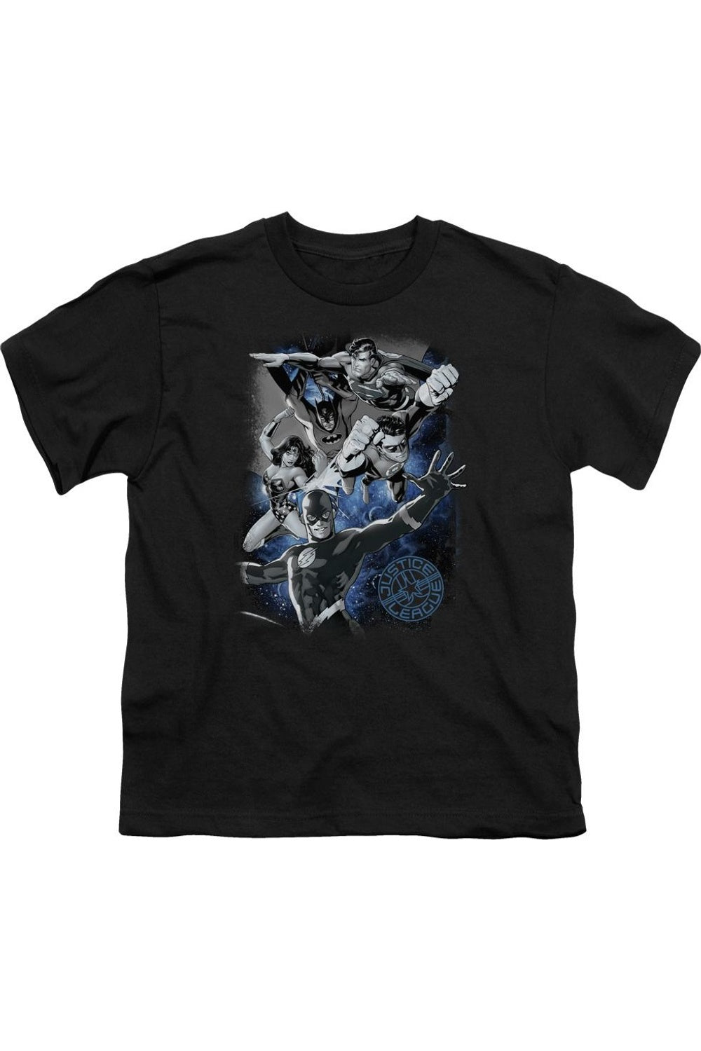 

Футболка с коротким рукавом для подростков Justice League of America Galactic Attack Nebula Gildan, черный