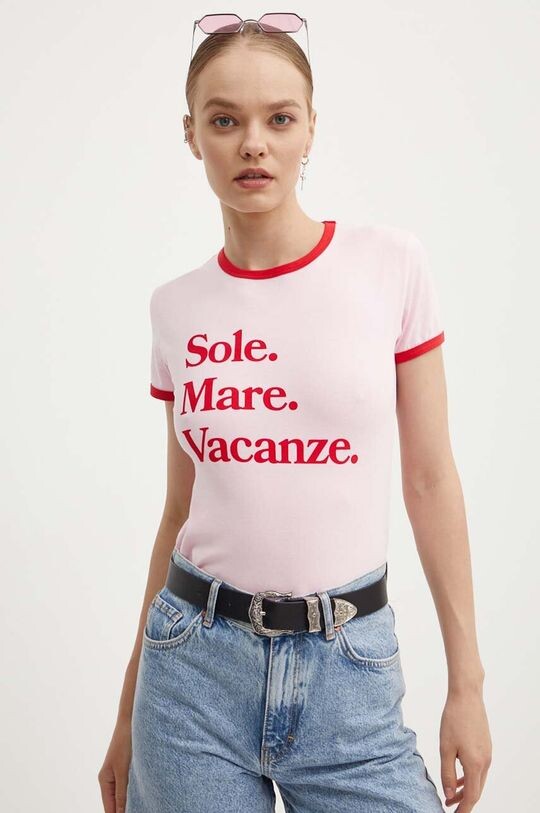 

Хлопковая футболка Sole Mare Vintage Drivemebikini, розовый