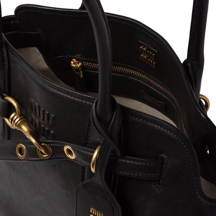 Кожаная женская сумка через плечо MIU MIU черная — фото 4