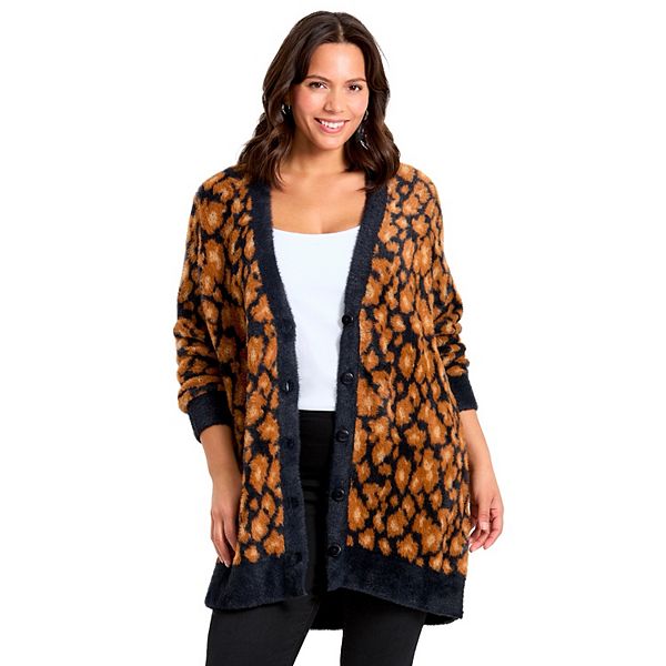 

Женский кардиган на пуговицах plus size Avenue, Black Snow Leopard