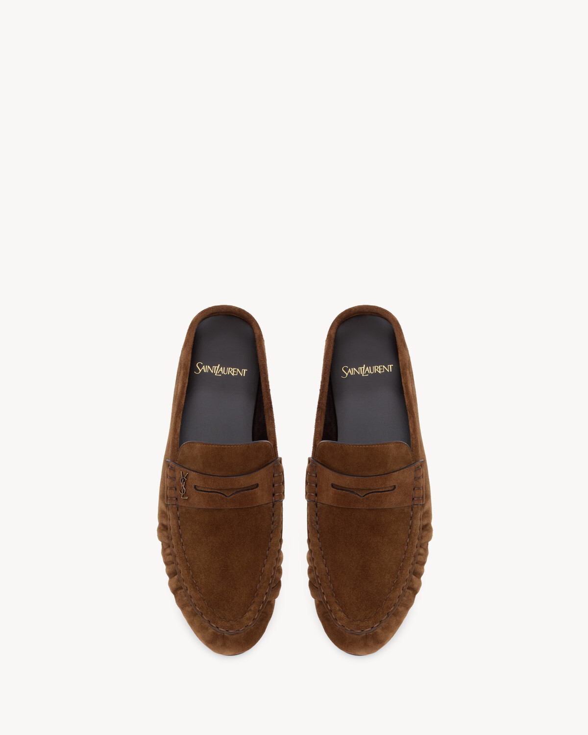 Мюли LE LOAFER из замши Saint Laurent, коричневый