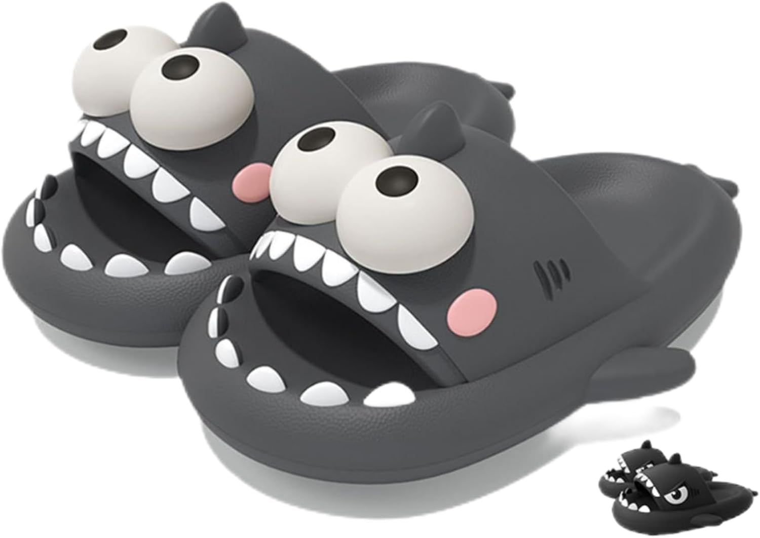 

Тапочки с большой глазастой акулой, оригинальные милые забавные 3D тапочки с большой глазастой акулой, нескользящие Шлепацы с акулой для мужчин и женщин Generic, черный