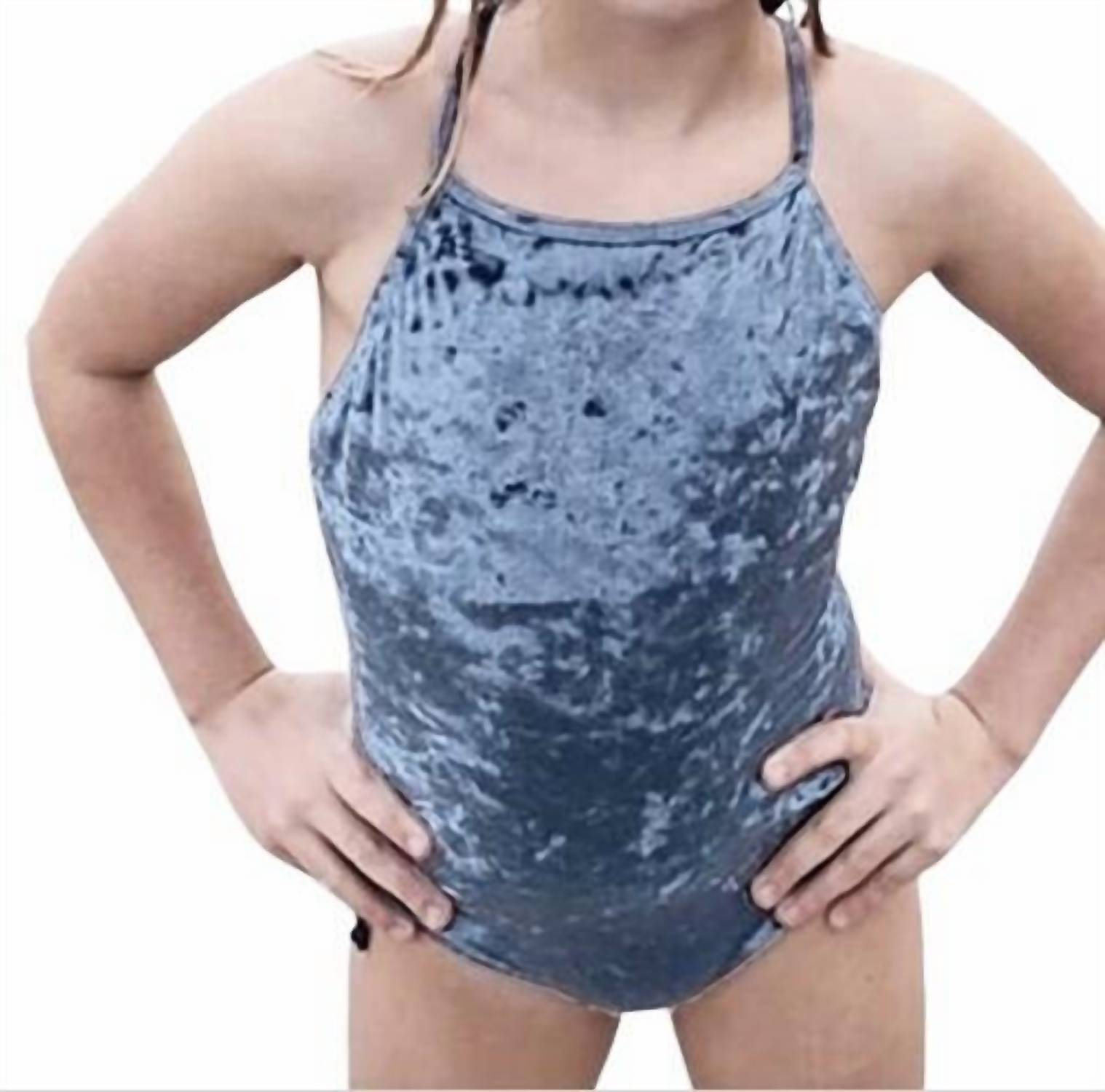 

Детский купальник из велюра в средне-синем цвете LIMEAPPLE