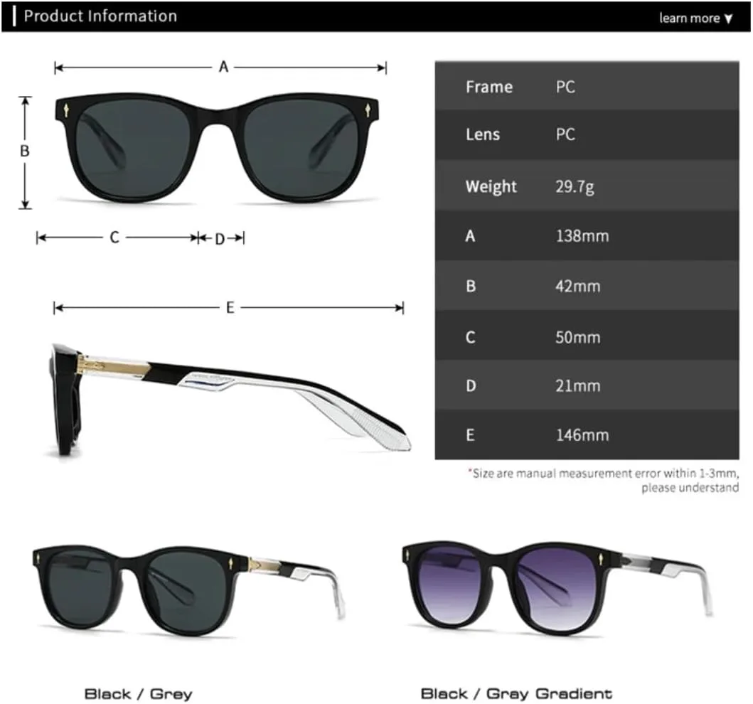 

Модные солнцезащитные очки с заклепками для женщин и мужчин, роскошные ретро-очки с защитой от УФ-излучения UV400 (C1 Black Black) TVTBBVV, C1 Black Black