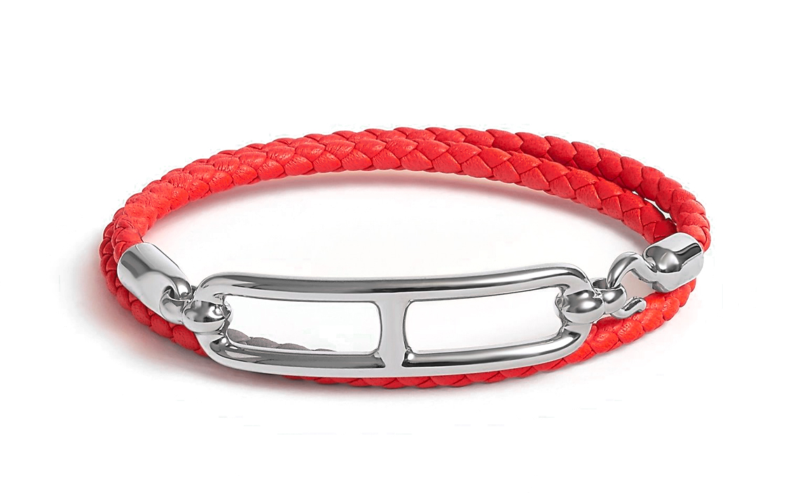 

HERMES Кожаный, с палладиевым покрытием браслет Women's Red