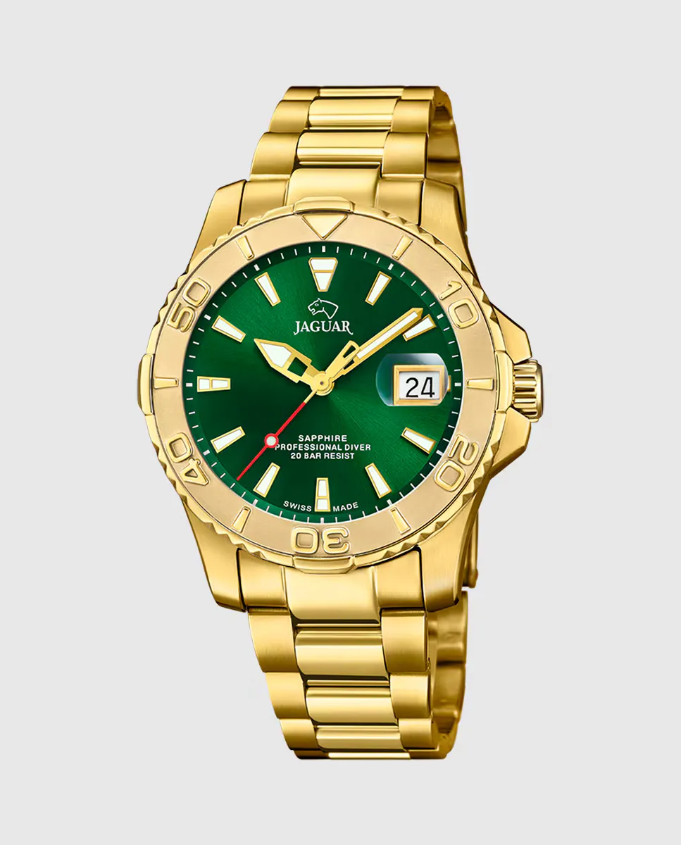 

J971/1 Пара Diver мужские часы из золотой стали Jaguar, золотой