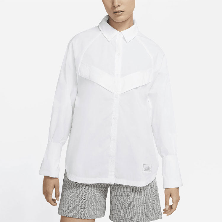 Рубашка (WMNS) Nike Nsw Icn Clsh Wvn Ls Top Casual Sports Breathable Long Sleeves Autumn White Shirt — фото 3