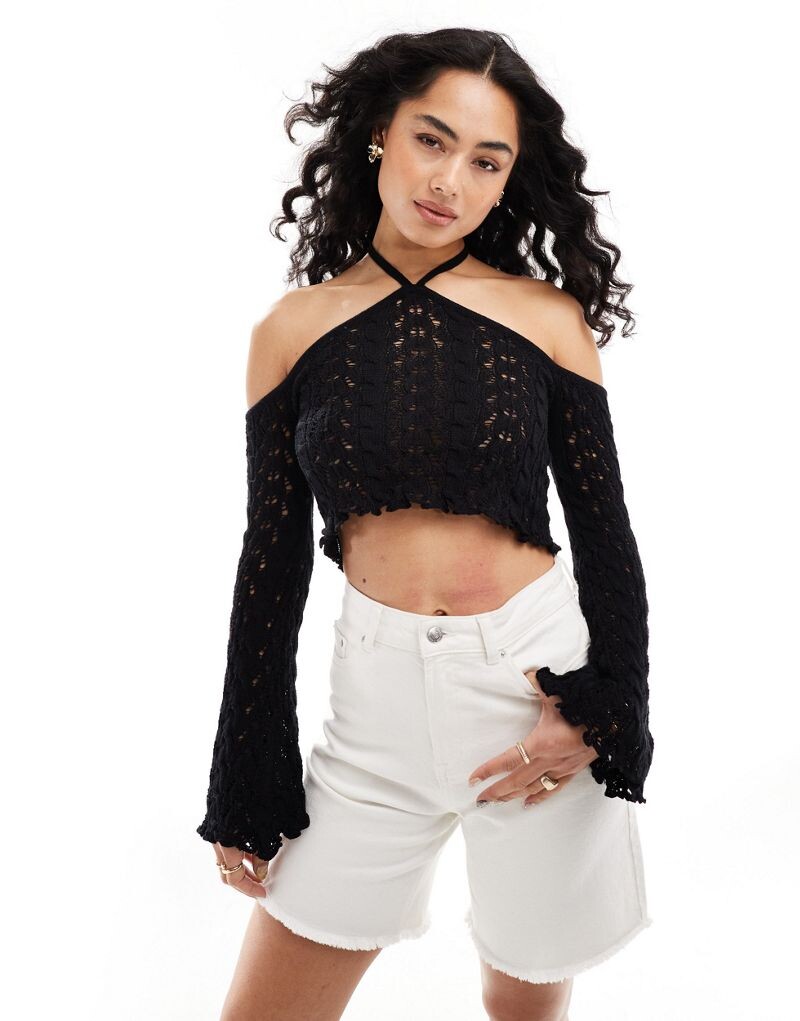 

Черный вязаный крючком воротник-стойка с длинными рукавами Miss Selfridge