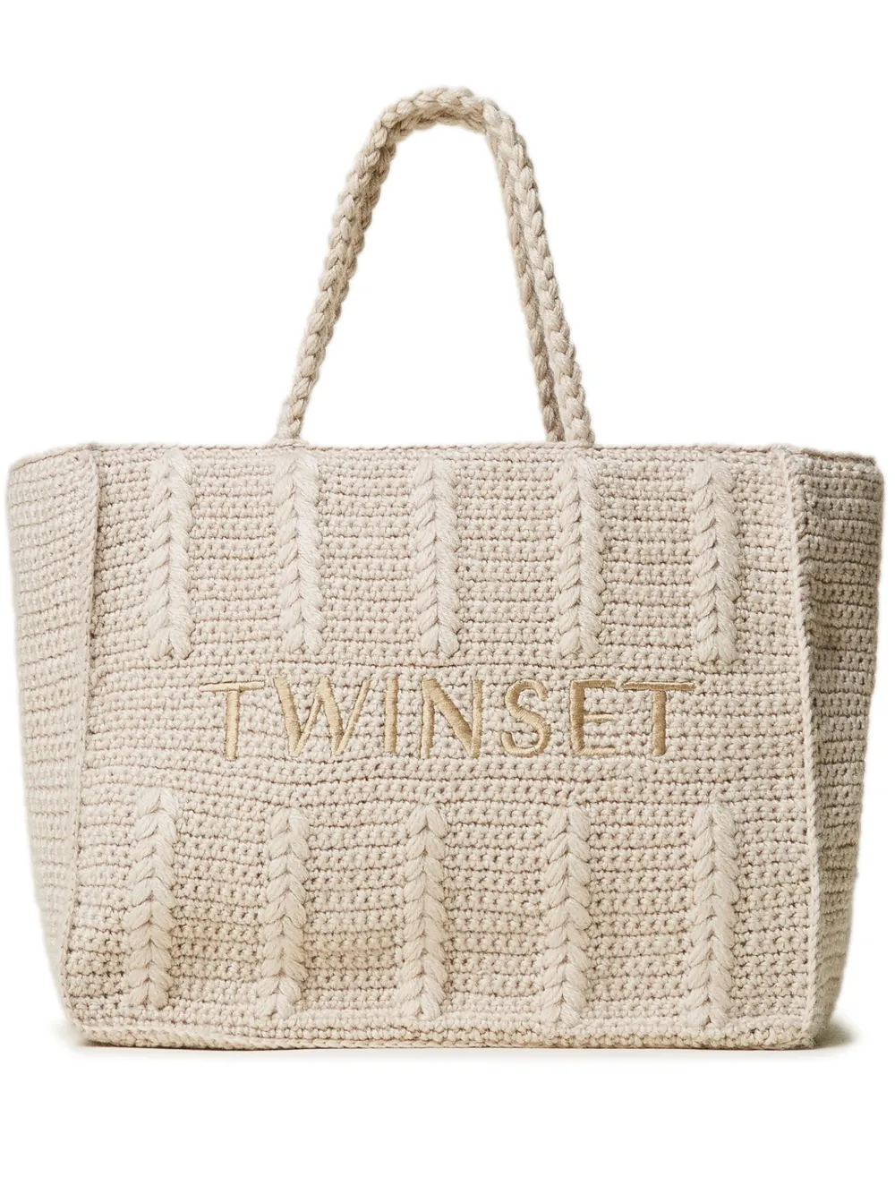 

Плетеная сумка-тоут с вышитым логотипом Twinset, нейтральный