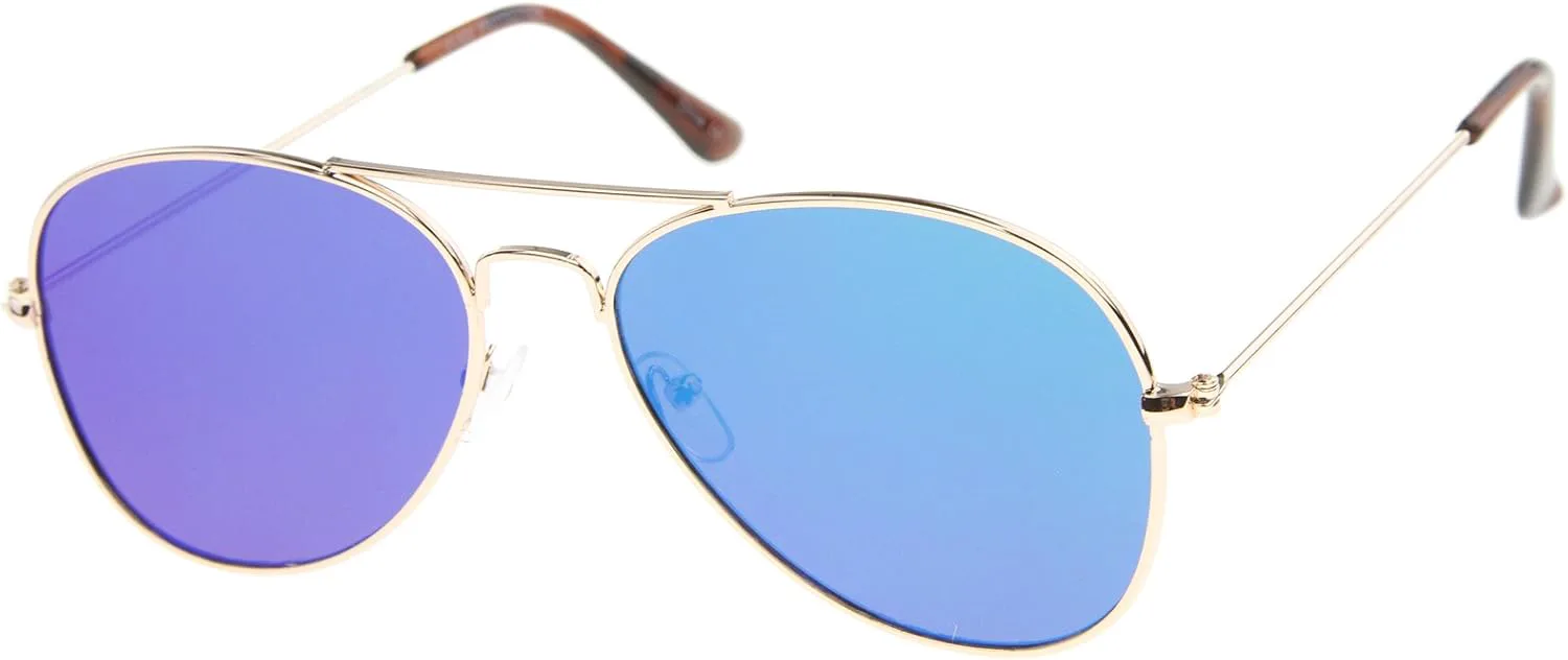 

Классические солнцезащитные очки-авиаторы zeroUV с двойной перемычкой, цветными зеркальными линзами и плоскими линзами, диаметр линз 55 мм, Gold / Green Mirror