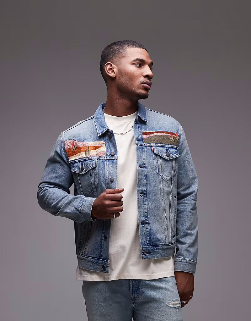 

Куртка Levi's Trucker с живописной вышивкой, свободный крой, полустираемая, комплект