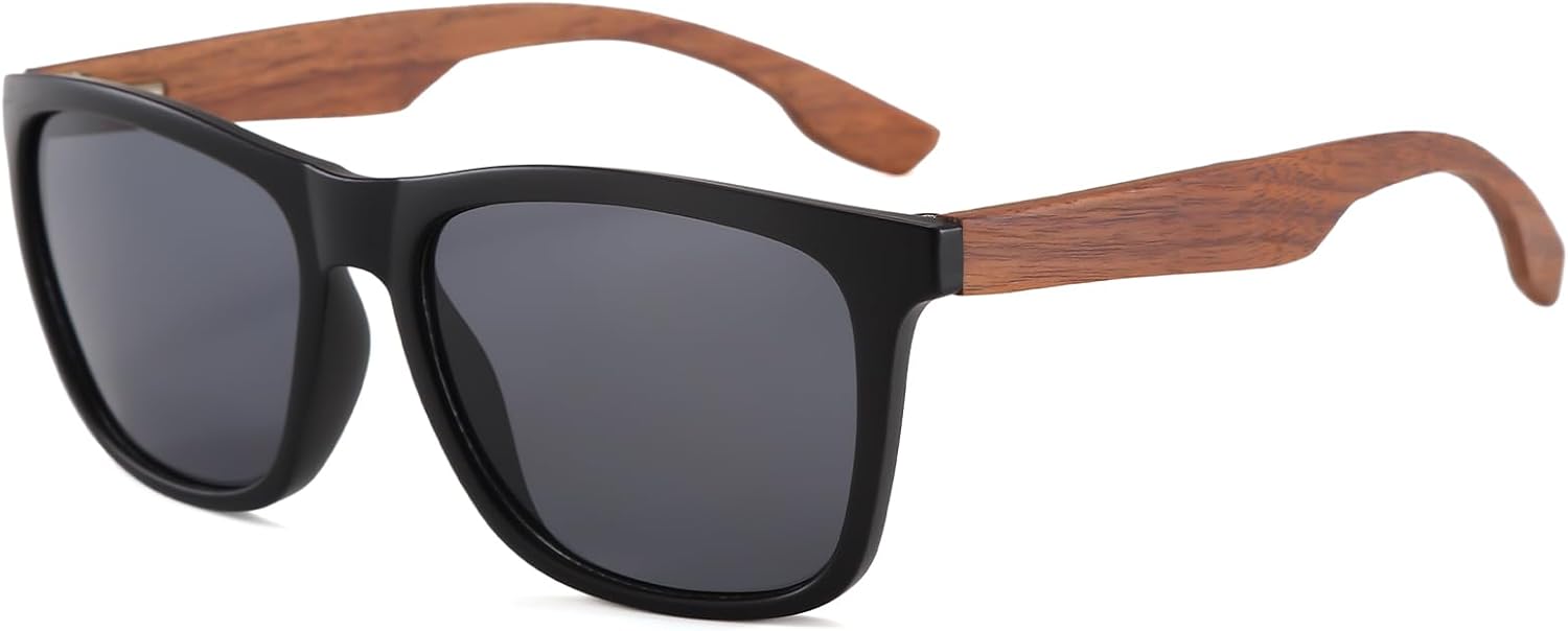 

Солнцезащитные очки Long Keeper из орехового дерева для женщин и мужчин, классические ретро-солнцезащитные очки квадратной формы из дерева для вождения, защита от УФ-излучения UV400, Black Grey