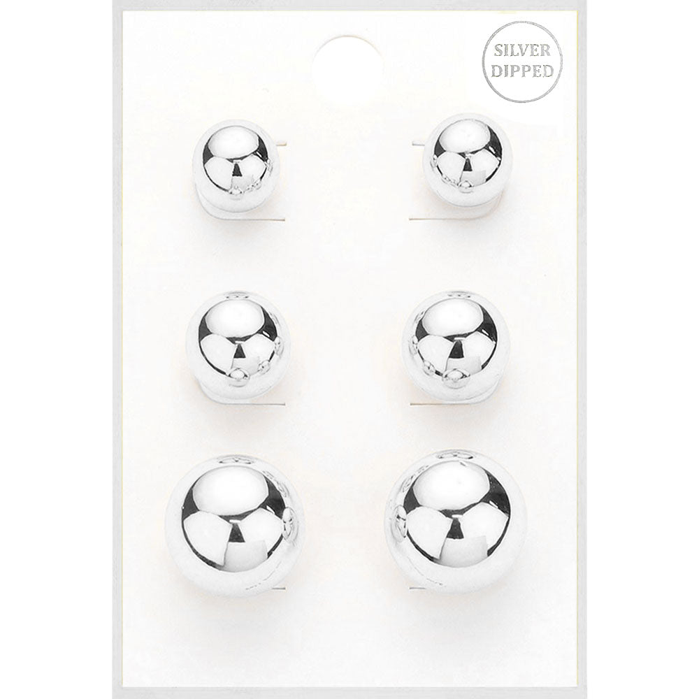 

3 пары - комплект серег-гвоздиков с металлическими шариками, покрытыми серебром Fashnzfab, Rhodium