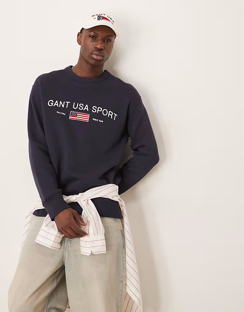 

Спортивная толстовка свободного кроя GANT USA Sport с вышитым логотипом темно-синего цвета